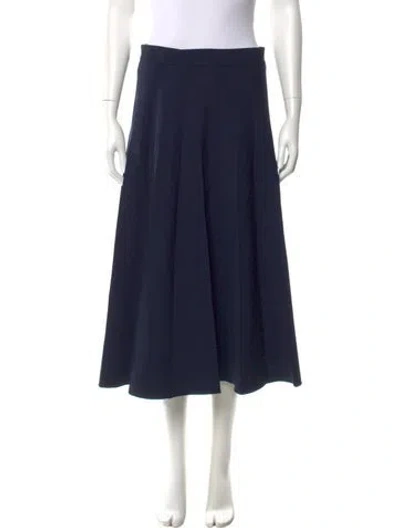 Pre-owned Oscar De La Renta Virgin Wool Midi Length Skirt In Blue
