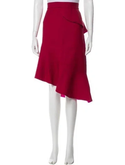 Pre-owned Oscar De La Renta Virgin Wool Midi Length Skirt In Red