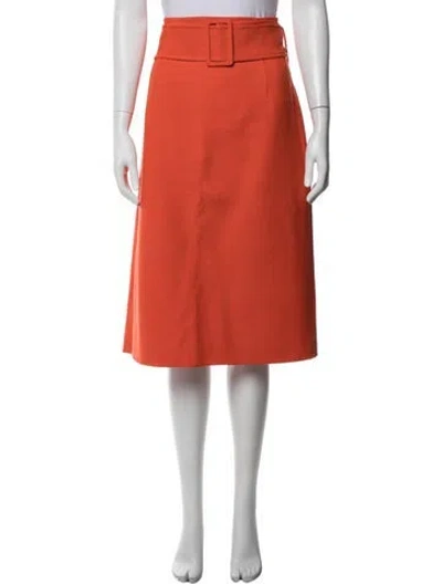 Pre-owned Oscar De La Renta Virgin Wool Midi Length Skirt In Red