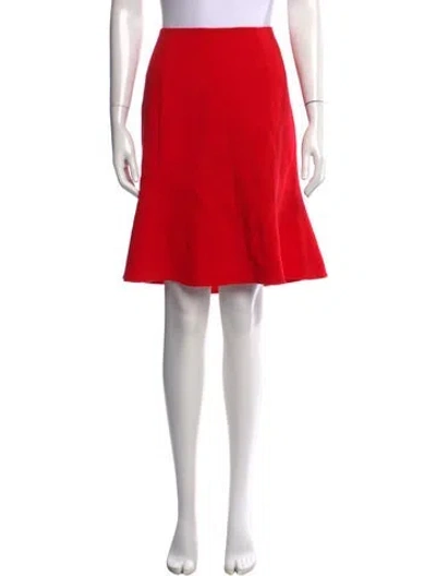 Pre-owned Oscar De La Renta Virgin Wool Midi Length Skirt In Red