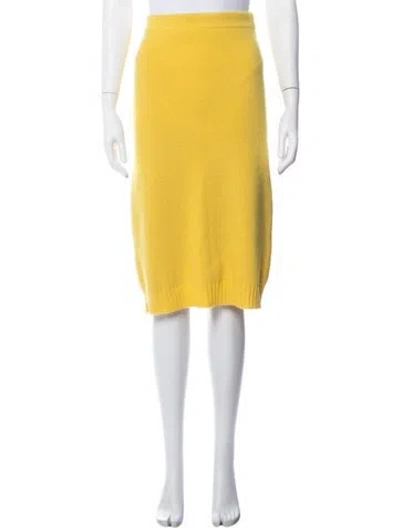 Pre-owned Oscar De La Renta Virgin Wool Midi Length Skirt W/ Tags In Yellow