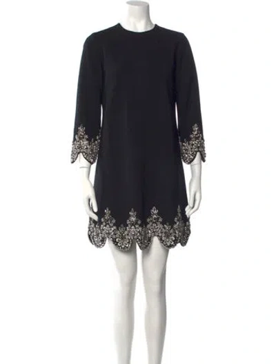 Pre-owned Oscar De La Renta Virgin Wool Mini Dress In Black
