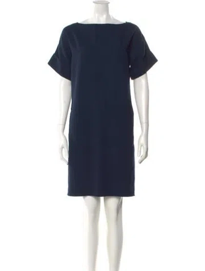 Pre-owned Oscar De La Renta Virgin Wool Mini Dress In Blue