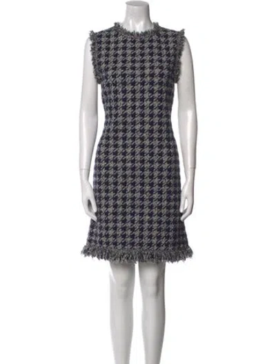 Pre-owned Oscar De La Renta Virgin Wool Mini Dress In Blue