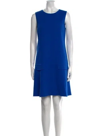 Pre-owned Oscar De La Renta Virgin Wool Mini Dress In Blue