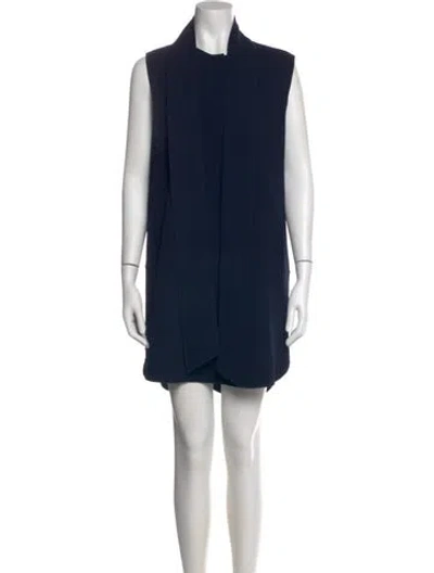 Pre-owned Oscar De La Renta Virgin Wool Mini Dress In Blue
