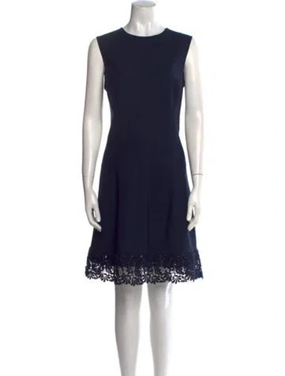 Pre-owned Oscar De La Renta Virgin Wool Mini Dress In Blue
