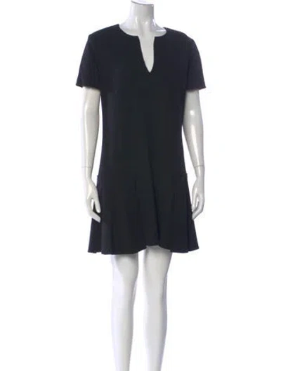 Pre-owned Oscar De La Renta Virgin Wool Mini Dress In Blue