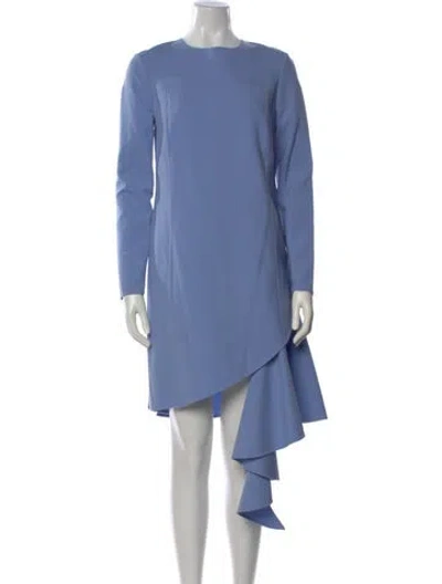 Pre-owned Oscar De La Renta Virgin Wool Mini Dress In Blue
