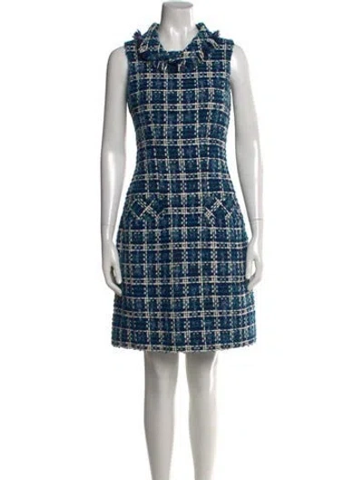 Pre-owned Oscar De La Renta Virgin Wool Mini Dress In Blue