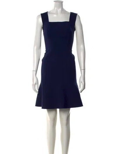 Pre-owned Oscar De La Renta Virgin Wool Mini Dress In Blue