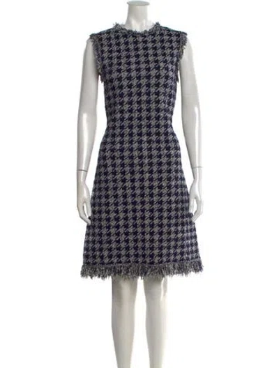 Pre-owned Oscar De La Renta Virgin Wool Mini Dress In Blue