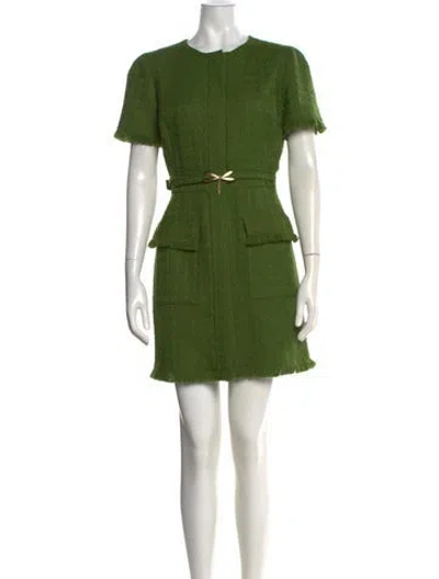 Pre-owned Oscar De La Renta Virgin Wool Mini Dress In Green
