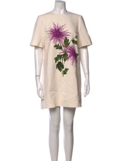 Pre-owned Oscar De La Renta Virgin Wool Mini Dress In Neutrals