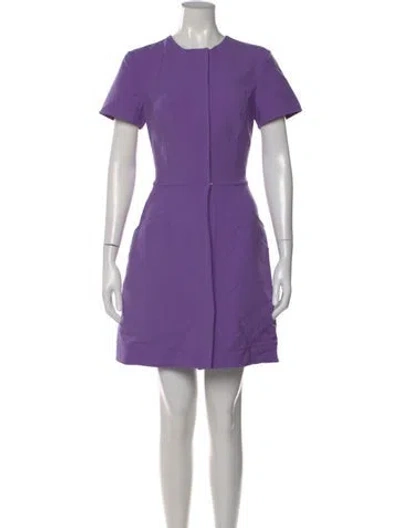 Pre-owned Oscar De La Renta Virgin Wool Mini Dress In Purple