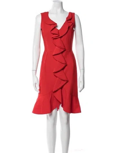 Pre-owned Oscar De La Renta Virgin Wool Mini Dress In Red