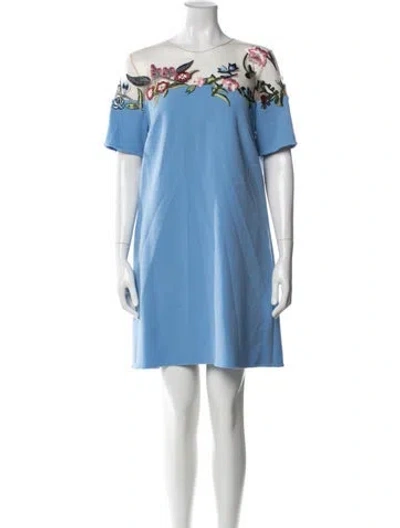 Pre-owned Oscar De La Renta Virgin Wool Mini Dress W/ Tags In Blue