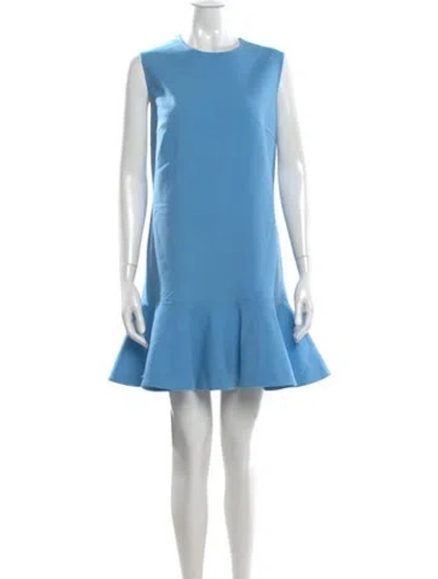 Pre-owned Oscar De La Renta Virgin Wool Mini Dress W/ Tags In Blue
