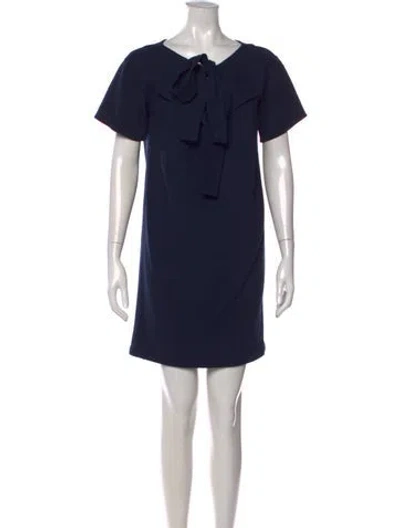 Pre-owned Oscar De La Renta Virgin Wool Mini Dress W/ Tags In Blue