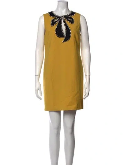 Pre-owned Oscar De La Renta Virgin Wool Mini Dress In Yellow