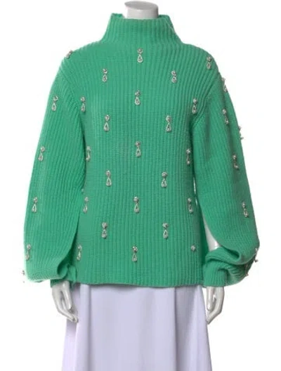 Pre-owned Oscar De La Renta Virgin Wool Mock Neck Sweater In Green