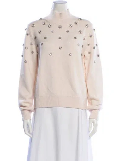 Pre-owned Oscar De La Renta Virgin Wool Mock Neck Sweater In Neutral