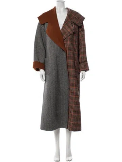 Pre-owned Oscar De La Renta Virgin Wool Patterned Coat In Black
