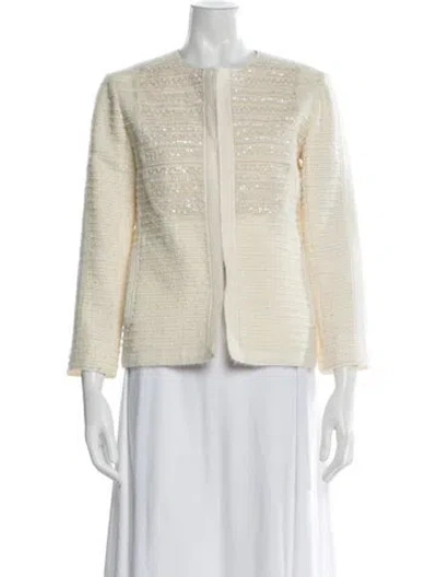 Pre-owned Oscar De La Renta Virgin Wool Patterned Jacket In Neutrals