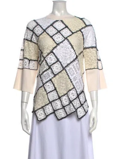Pre-owned Oscar De La Renta Virgin Wool Patterned Sweater In Neutral
