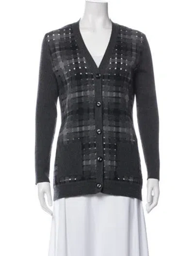 Pre-owned Oscar De La Renta Virgin Wool Plaid Print Sweater In Blue