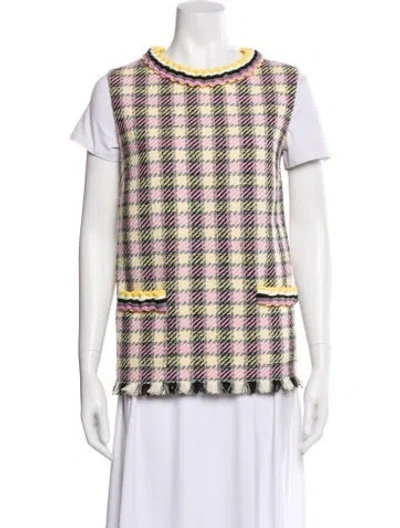 Pre-owned Oscar De La Renta Virgin Wool Plaid Print Vest In Yellow