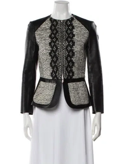 Pre-owned Oscar De La Renta Virgin Wool Printed Evening Jacket In Black