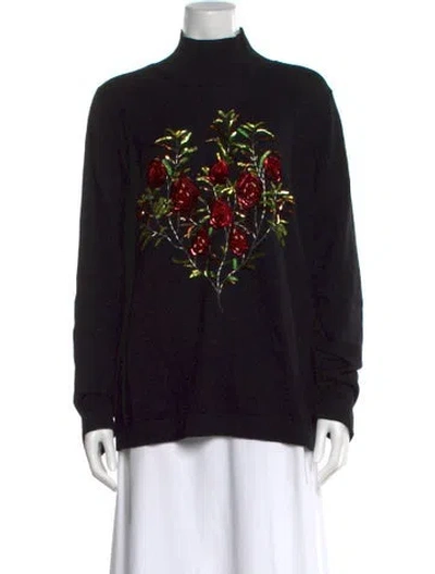 Pre-owned Oscar De La Renta Virgin Wool Printed Sweater In Black