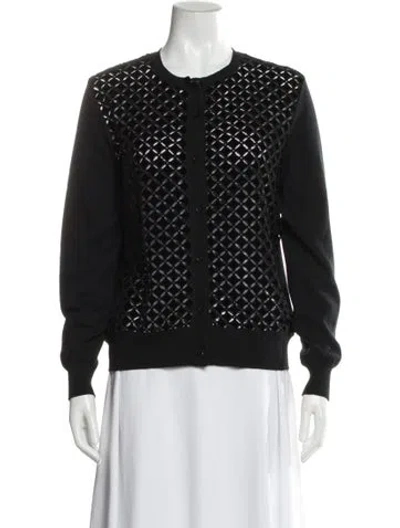 Pre-owned Oscar De La Renta Virgin Wool Printed Sweater In Black