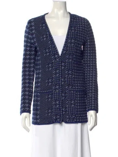 Pre-owned Oscar De La Renta Virgin Wool Printed Sweater In Blue