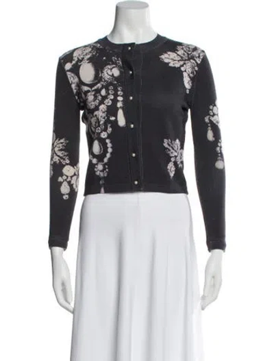 Pre-owned Oscar De La Renta Virgin Wool Printed Sweater In Green