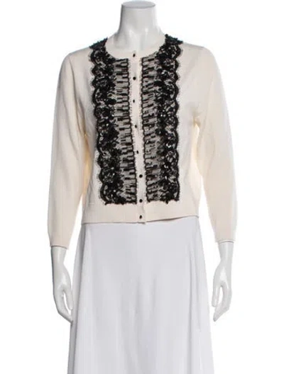 Pre-owned Oscar De La Renta Virgin Wool Printed Sweater In Neutral
