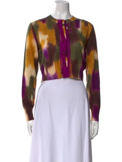 Pre-owned Oscar De La Renta Virgin Wool Printed Sweater In Purple