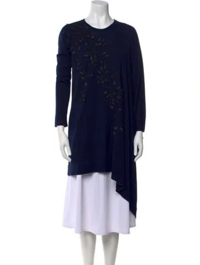 Pre-owned Oscar De La Renta Virgin Wool Printed Sweater W/ Tags In Blue