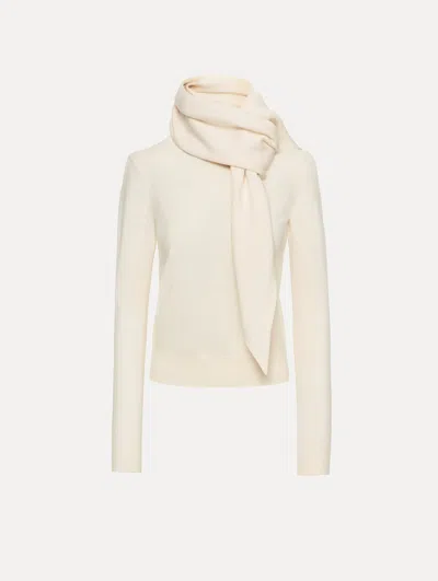 Oscar De La Renta Virgin Wool Pullover With Scarf In Neutral