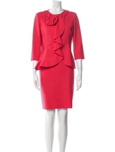 Pre-owned Oscar De La Renta Virgin Wool Ruffle Embellishment Skirt Set In Multi
