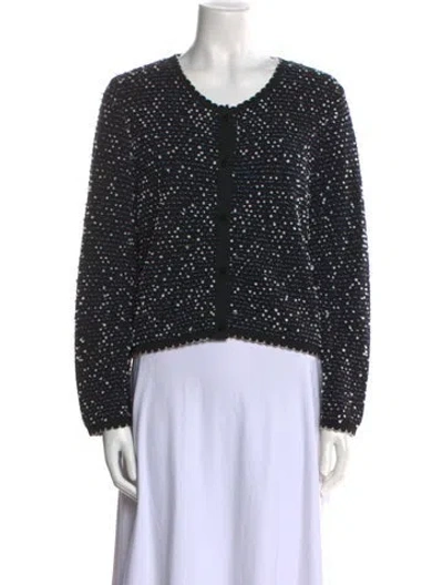 Pre-owned Oscar De La Renta Virgin Wool Scoop Neck Sweater In Black