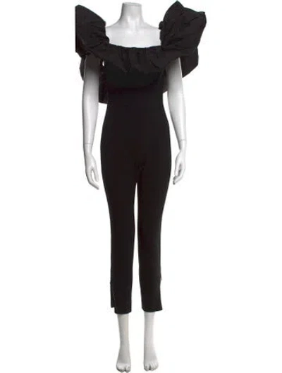 Pre-owned Oscar De La Renta Virgin Wool Square Neckline Jumpsuit In Black