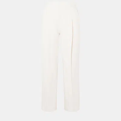Pre-owned Oscar De La Renta Virgin Wool Straight Leg Pants 6 In White