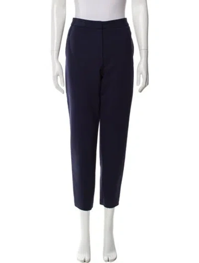 Pre-owned Oscar De La Renta Virgin Wool Straight Leg Pants In Blue