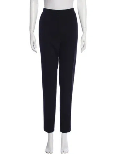 Pre-owned Oscar De La Renta Virgin Wool Straight Leg Pants In Blue