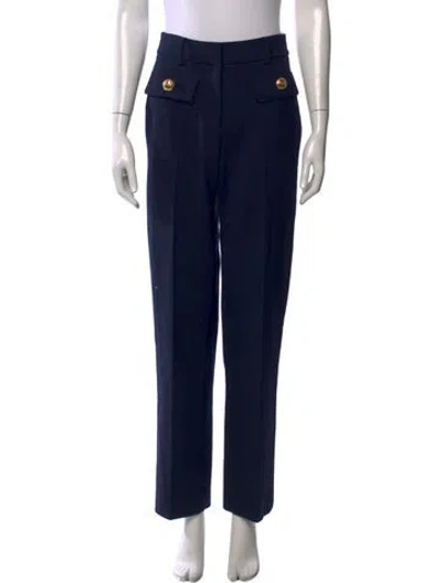 Pre-owned Oscar De La Renta Virgin Wool Straight Leg Pants In Blue