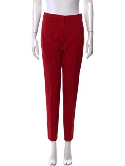 Pre-owned Oscar De La Renta Virgin Wool Straight Leg Pants In Red