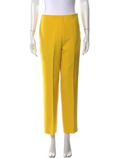 Pre-owned Oscar De La Renta Virgin Wool Straight Leg Pants In Yellow