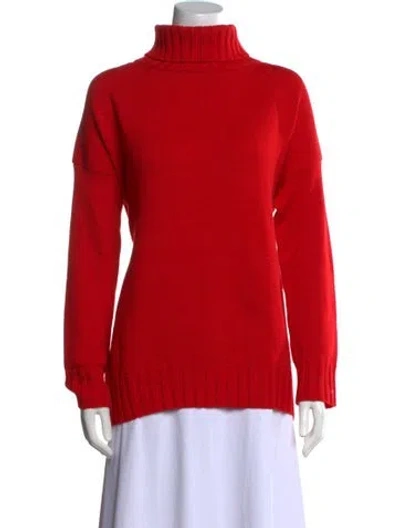 Pre-owned Oscar De La Renta Virgin Wool Turtleneck Sweater In Red
